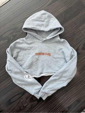 Darc Sport Gray Wolves Club Cropped Hoodie with Orange Logo Size S